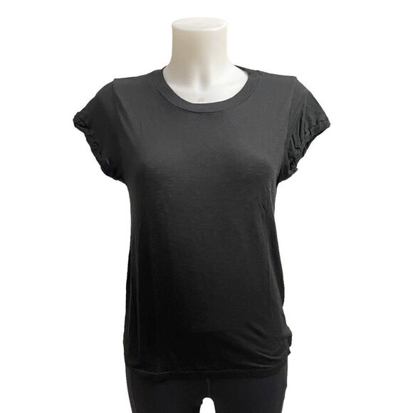 REVOLVE LAmade SUPIMA COTTON BLEND‎ BLACK ROLLED CUFF SHORT SLEEVE TOP SZ SMALL - Picture 1 of 9